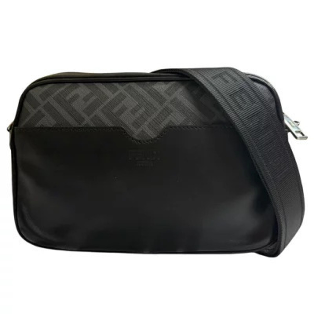 Fendi Camera Case Zucca Shoulder Bag Leather Black